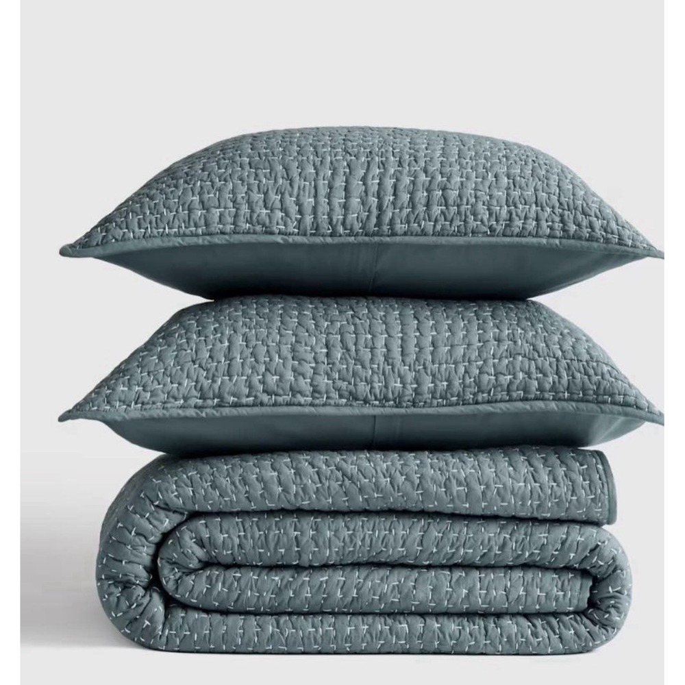 NWOTQUINCE ORGANIC COTTON HAND STITCHED QUILT SET KING CAL OCEAN MSRP $214